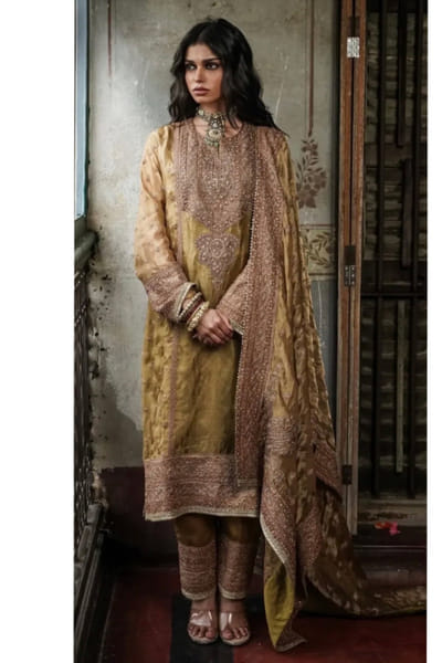 Nabo Bronze gold zari embroidered kurta set NABOJUL26D149307