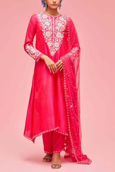 Nachiket Barve Fuchsia pink embroidered kurta set NAB22FMAR04