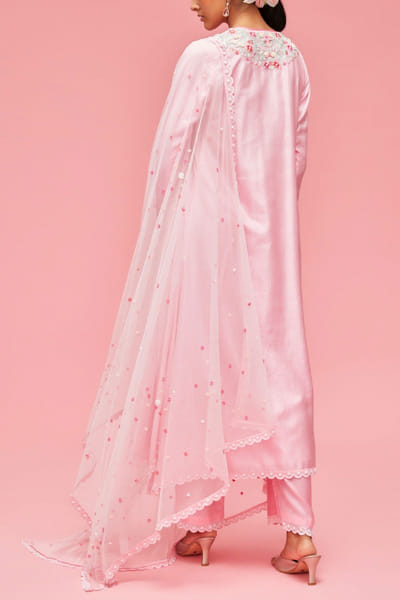 Nachiket Barve Baby pink silk kurta set NAB22FMAR07