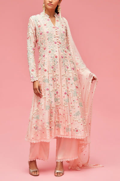 Nachiket Barve Peach kalidar kurta set NAB22FMAR09