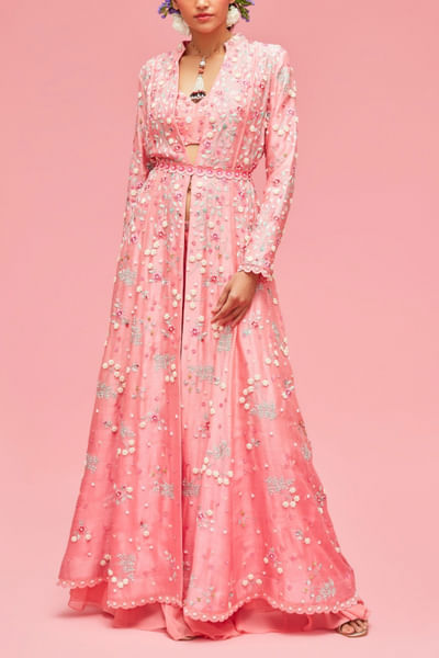 Peach kalidar jacket sharara set