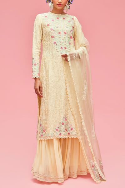 Nachiket Barve Butter yellow gharara set NAB22FMAR12