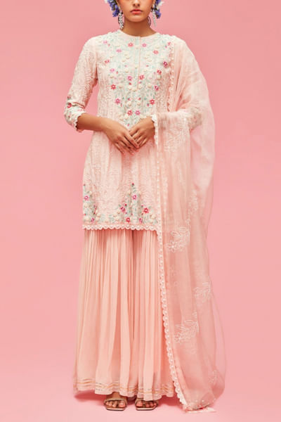 Peach embroidered gharara set