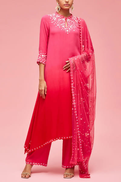 Nachiket Barve Pink and red shaded kurta set NAB22FMAR18