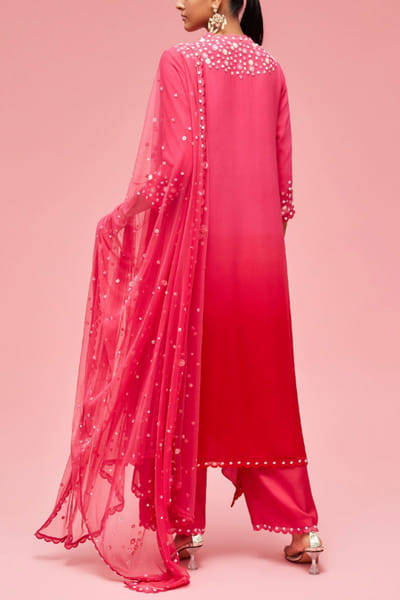 Nachiket Barve Pink and red shaded kurta set NAB22FMAR18
