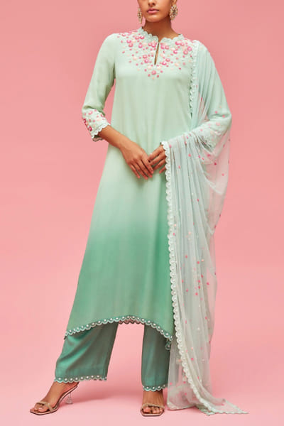 Nachiket Barve Mint and jade shaded kurta set NAB22FMAR19