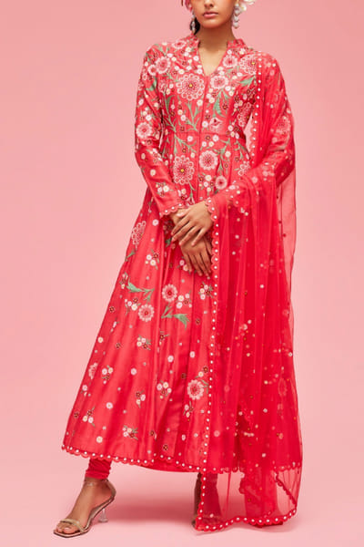 Nachiket Barve Coral embroidered kalidar kurta set NAB22FMAR21