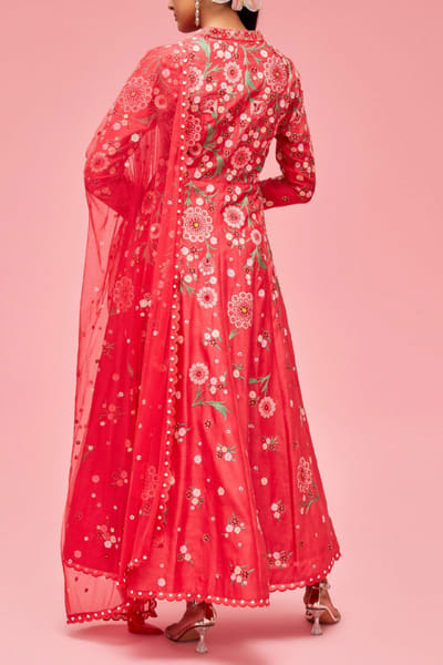 Nachiket Barve Coral embroidered kalidar kurta set NAB22FMAR21