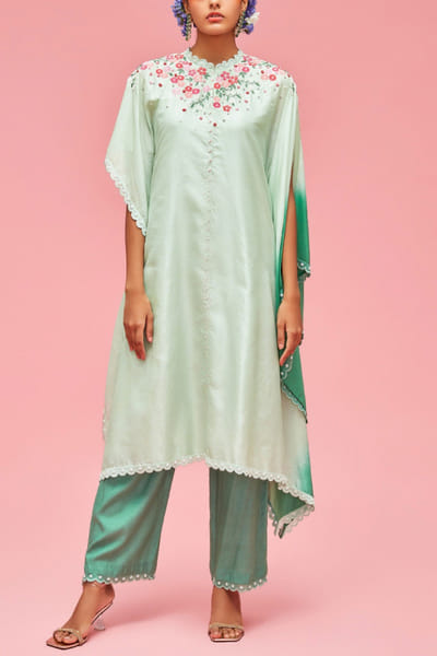 Nachiket Barve Mint and jade kaftan set NABAPR2203