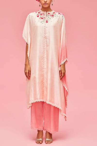 Nachiket Barve Peach ombre shaded kaftan set NABAPR2204