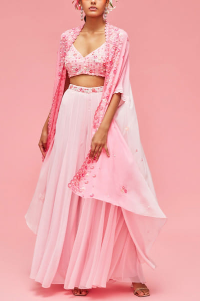 Nachiket Barve Pink sharara and cape set NABAPR2209