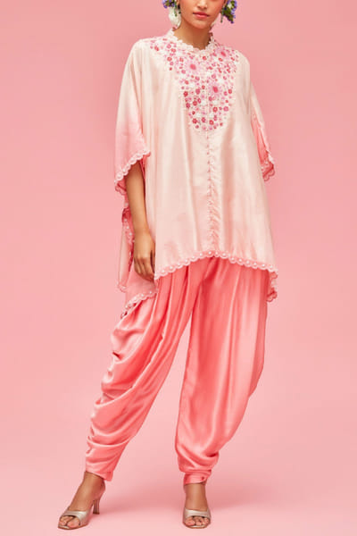 Peach dhoti and poncho top