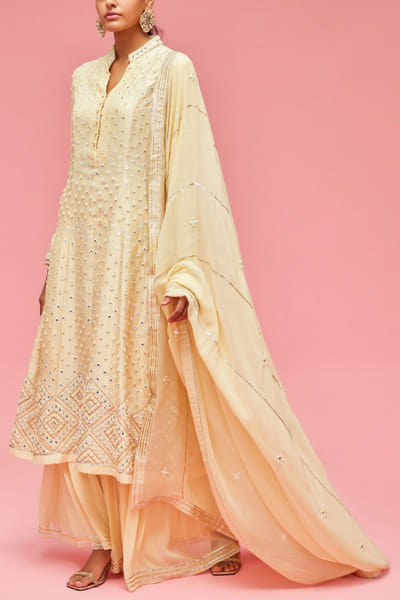 Nachiket Barve Butter yellow kalidar set NABAPR2220