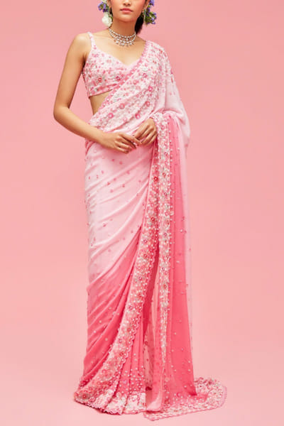 Nachiket Barve Pink ombre shaded sari set NABMAY2202