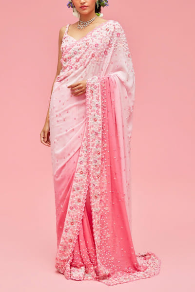 Nachiket Barve Pink ombre shaded sari set NABMAY2202