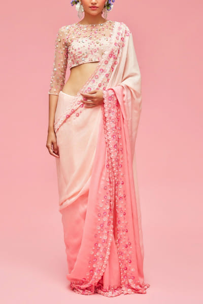 Nachiket Barve Ombre shaded sari set NABMAY2203