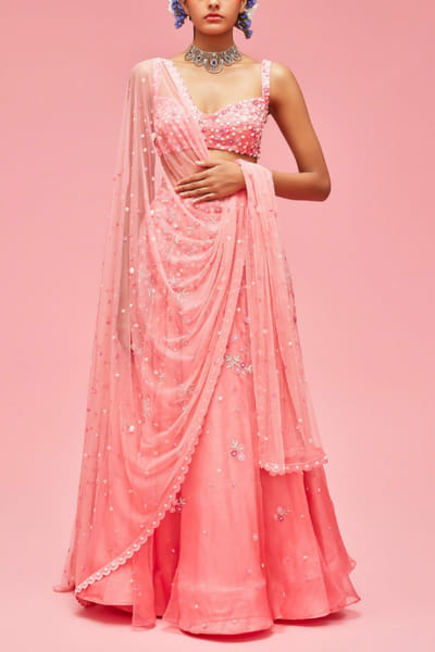 Peach embroidered lehenga set
