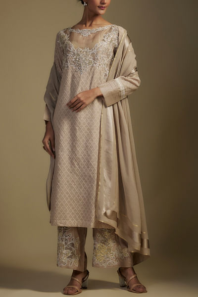 Brown embroidered kurta set