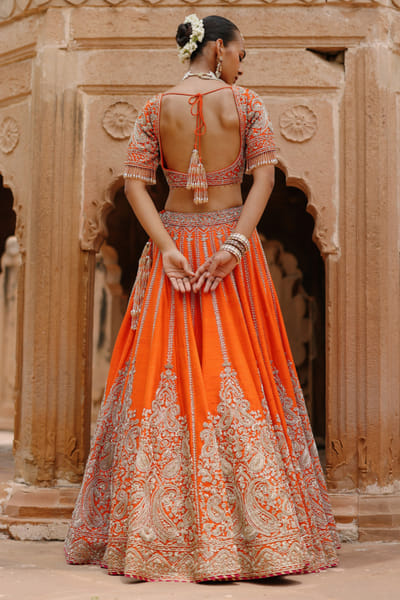 Sheetal Batra Orange and pink hand embroidered lehenga set SHEEAUG26D153075