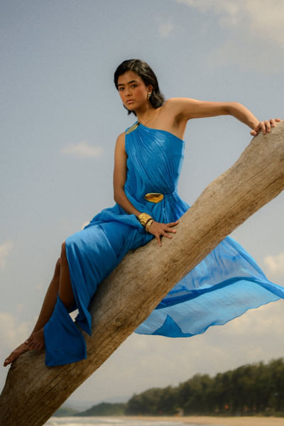 Cobalt blue one-shoulder dress