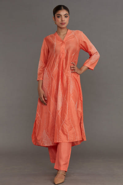 Naina Jain Orange bandhani silk kurta set NAINJUN26D148492