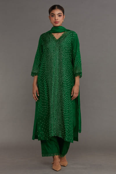 Naina Jain Green bandhani silk kurta set NAINJUN26D148493