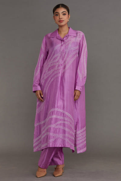 Naina Jain Purple bandhani silk kurta set NAINMAY26D145192