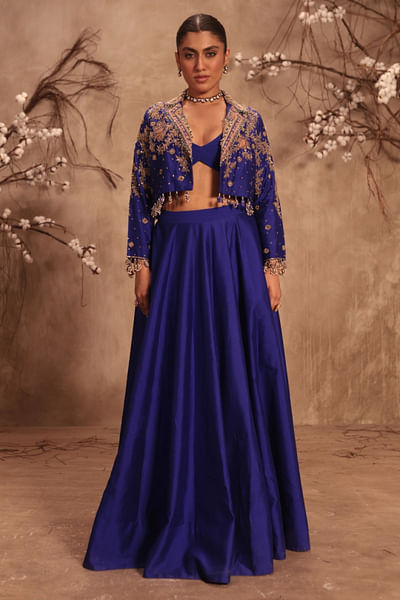 Blue embroidered jacket and lehenga set