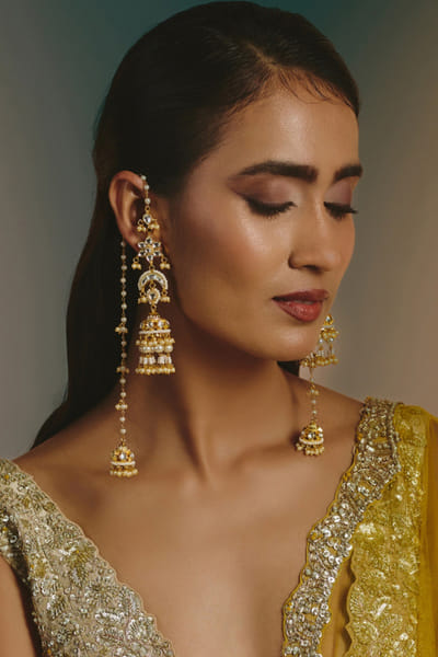 Namasya White kundan jhumka earrings NAMAAUG26D152843