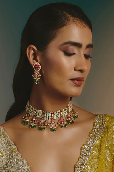 Namasya Pink kundan stone choker set NAMAAUG26D152844