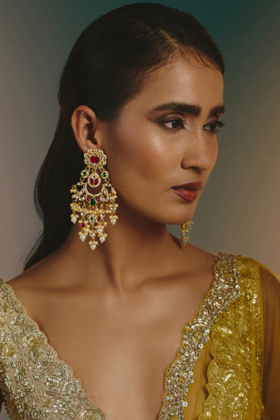 Namasya Multicoloured kundan earrings NAMAAUG26D152845