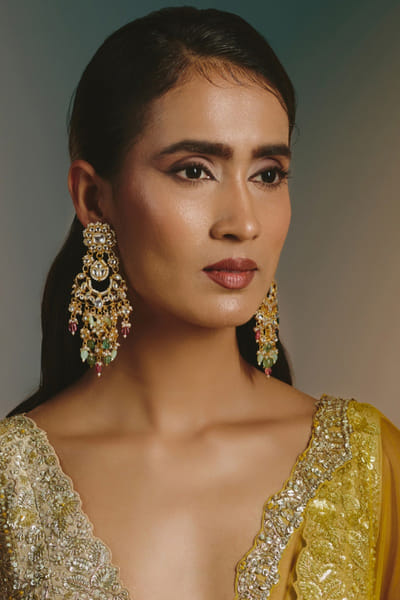 Namasya White stone embellished kundan earrings NAMAAUG26D152846