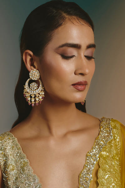 Namasya White kundan gold plated earrings NAMAAUG26D152849