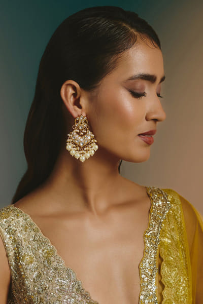 Namasya White kundan chandbali earrings NAMAAUG26D152859