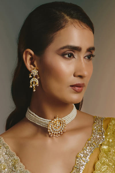 Namasya White kundan pearl choker set NAMAAUG26D152862