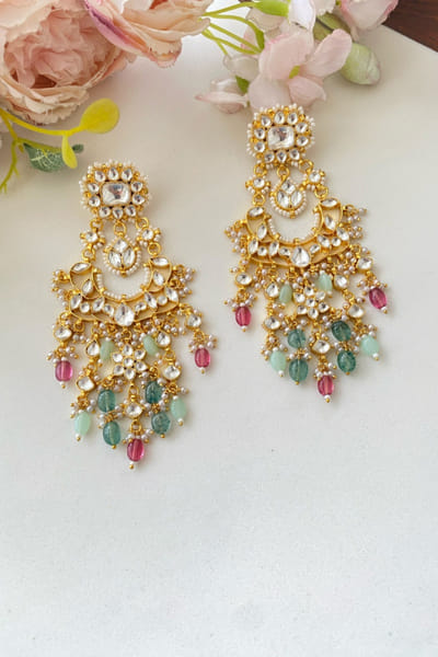 Namasya Multicolour stone kundan and bead chandbalis NAMAMAY26D144207
