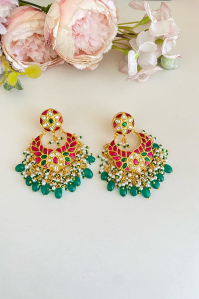 Namasya Pink-green kundan bead chandbalis NAMAMAY26D144211