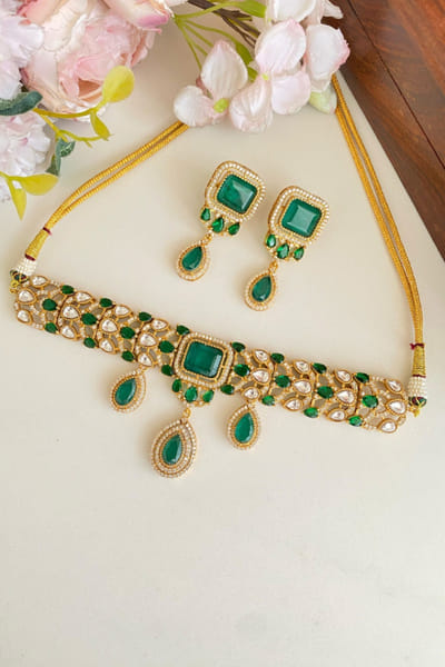 Namasya Green-white moissanite pearl choker set NAMAMAY26D144213