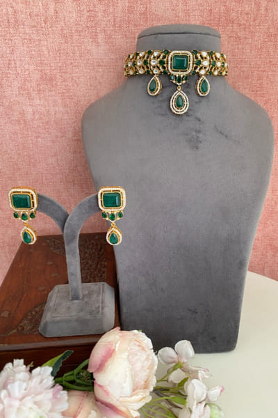Namasya Green-white moissanite pearl choker set NAMAMAY26D144213
