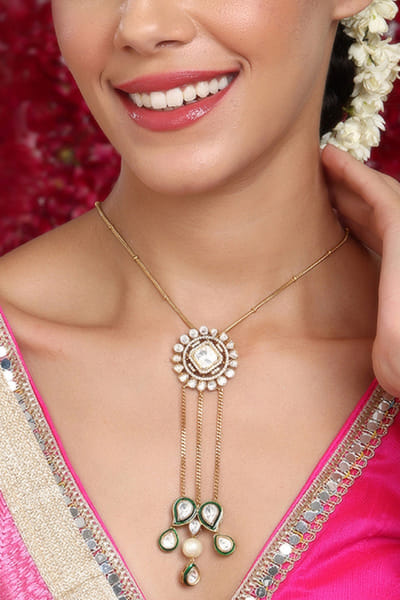 Gold kundan pearl long necklace