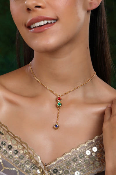 Multicolor kundan meenakari long necklace