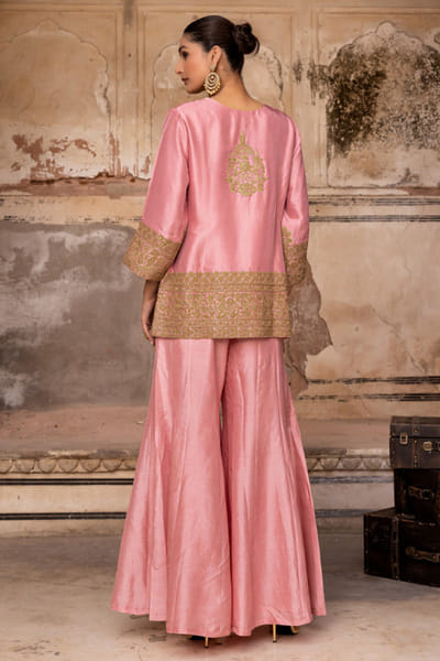 Charu Makkar Antique rose pink dori embroidered sharara set CHARMAY26D144139