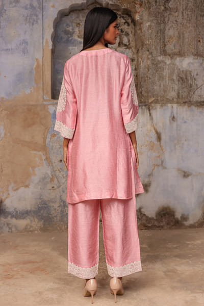 Charu Makkar Powder pink dori embroidered kurta-palazzo set CHARMAY26D144141