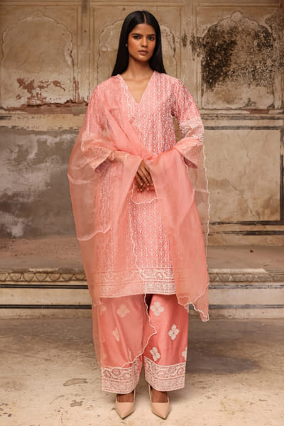Charu Makkar Old rose pink dori embroidered kurta set CHARMAY26D144143