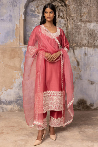 Charu Makkar Blush wine pink dori embroidered kurta set CHARMAY26D144144
