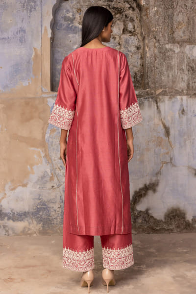 Charu Makkar Blush wine pink dori embroidered kurta set CHARMAY26D144144