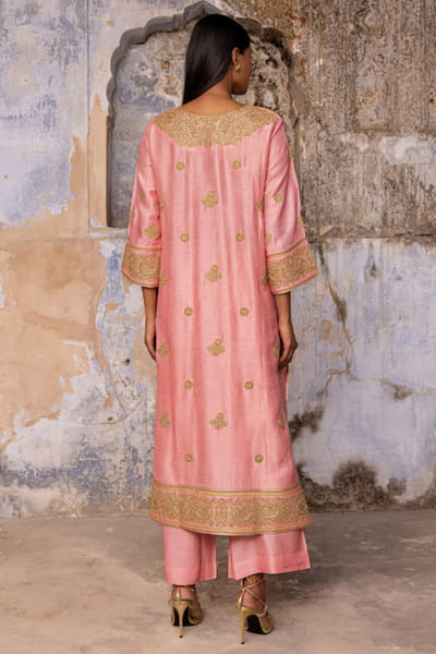 Charu Makkar Powder pink dori embroidered long kurta set CHARMAY26D144146
