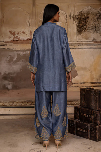 Charu Makkar Blue dori embroidered short kurta-salwar set CHARMAY26D144151