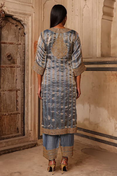 Charu Makkar Blue dori embroidered kurta-farshi salwar set CHARMAY26D144152