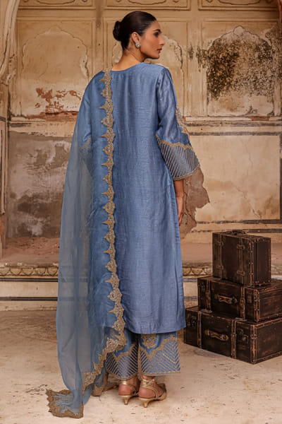 Charu Makkar Moon blue dori embroidered kurta-palazzo set CHARMAY26D144153